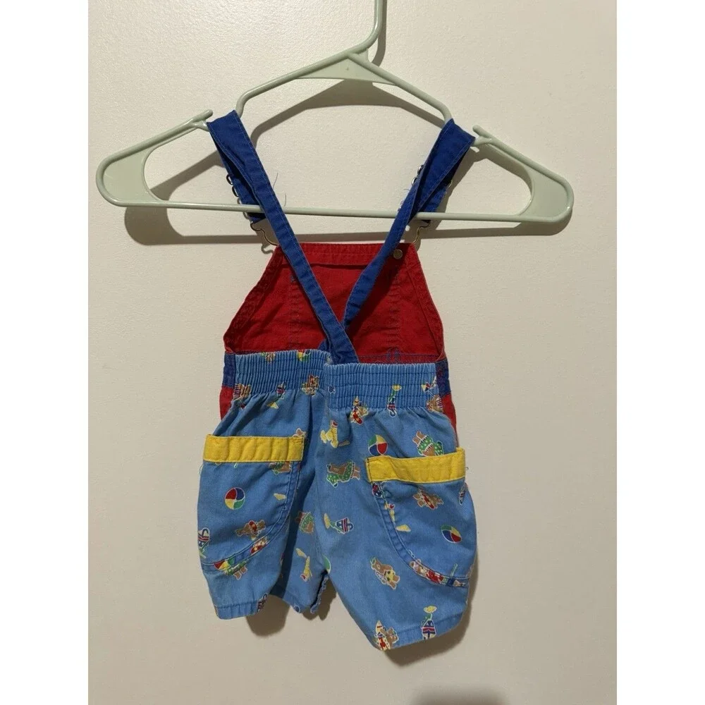 VTG Oshkosh B'Gosh Baby Boys Overalls Shorts Size 12M Teddy Bears Made in USA
